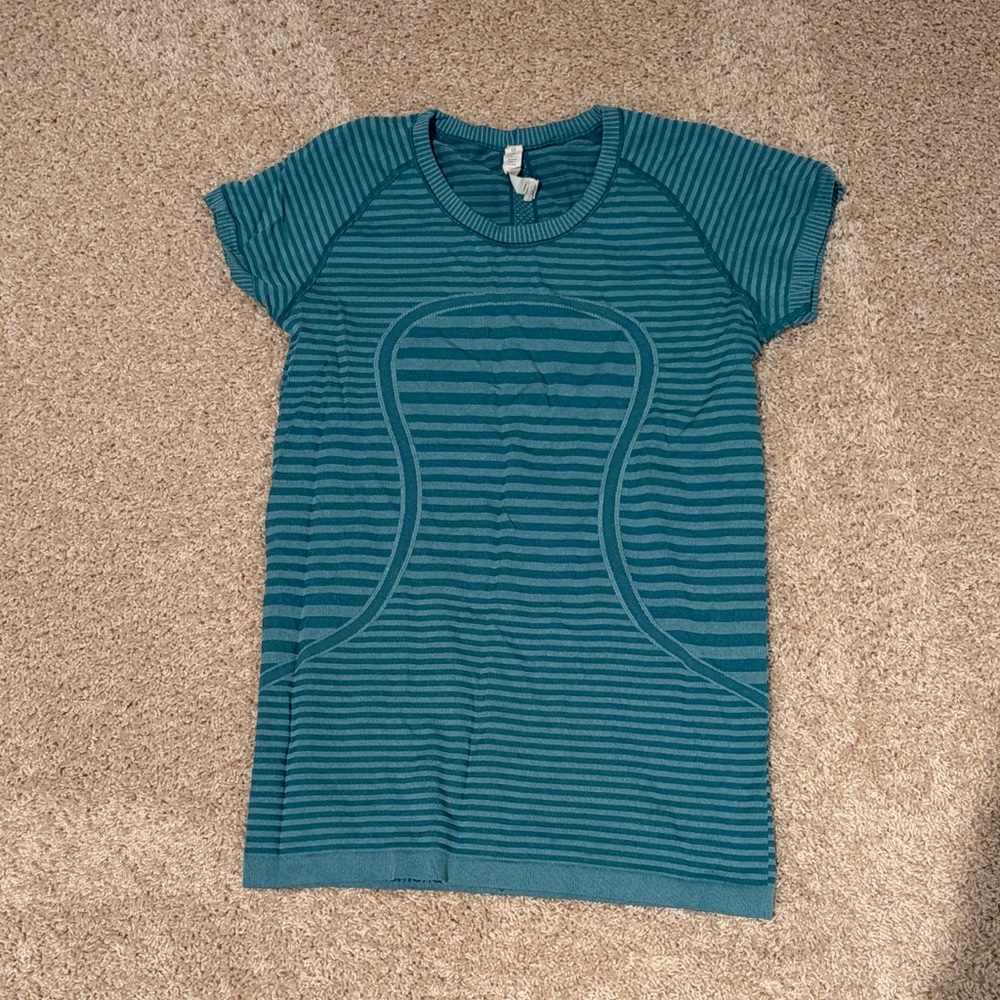Striped Teal Short Sleeve Lululemon Athletica Top